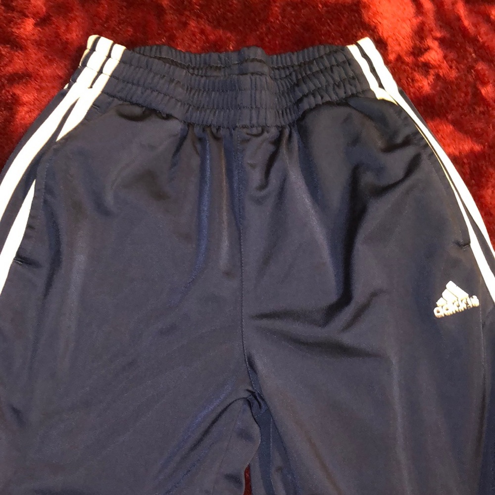 navy blue and white stripes adidas pants